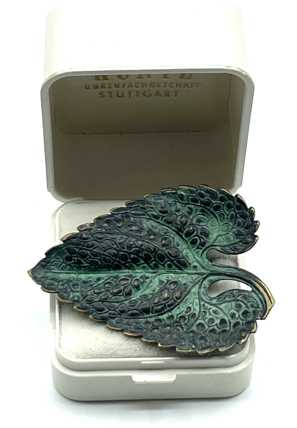 Vintage Modeschmuck Brosche Weinblatt Blatt Handarbeit sehr schön mit Patina5