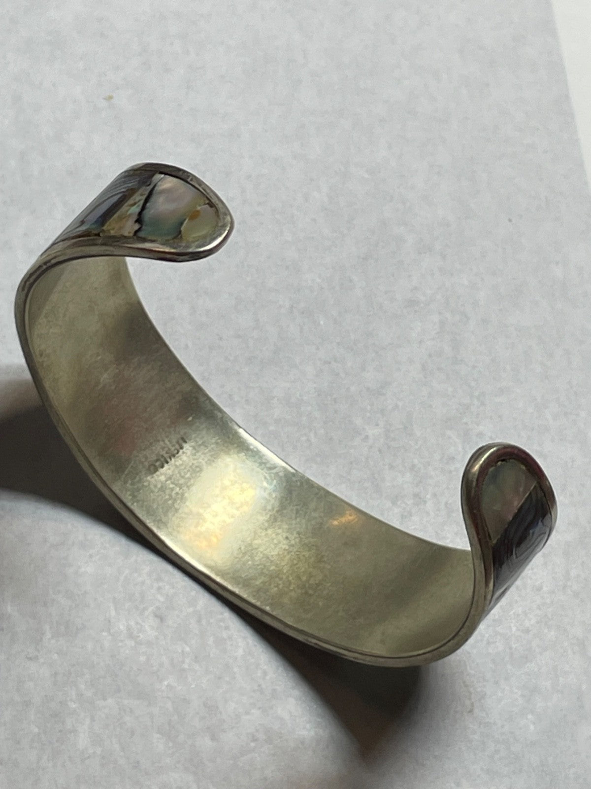 Vintage Armreif Armspange Mexiko Alpacca Abalone Paua Muschel Einlage Handarbeit13