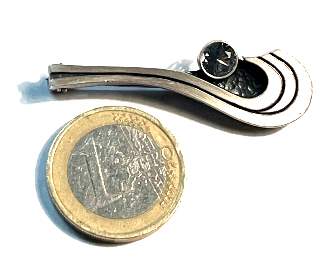 Modernist 925 Silber Brosche Designer Anstecknadel KJP Finnland Bergkristall2