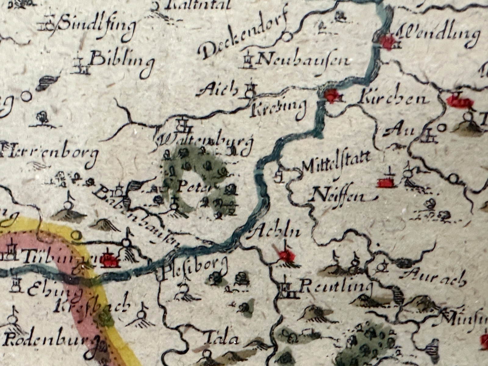 Historische Karte "WIRTENBERG DVCATUS" – Blaeu um 1645 – Kupferstich koloriert8