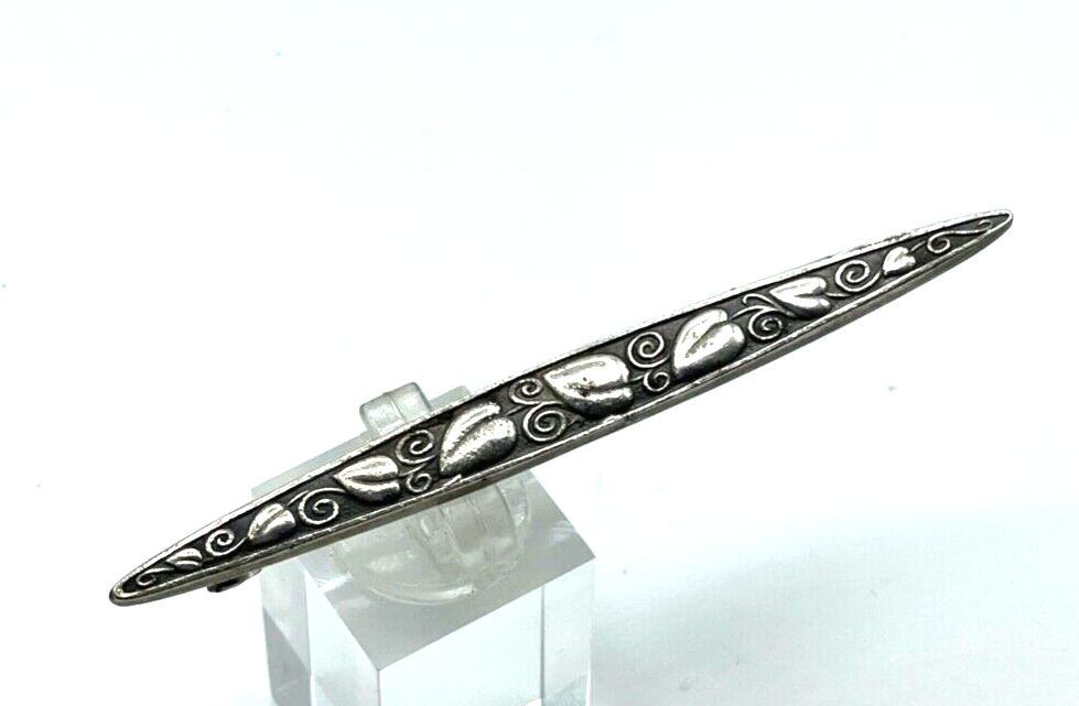 Antik Anstecknadel Stabbrosche um 1900 Stahl Blätter punziert Handarbeit L 7,5cm2
