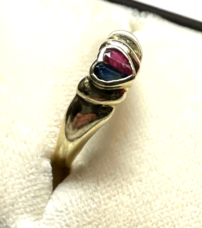 Aparter  333 Gold 8 K Ring Rubin Saphir im Herz Ø 17,5 mm RG 55 Verlobung gepfl.2