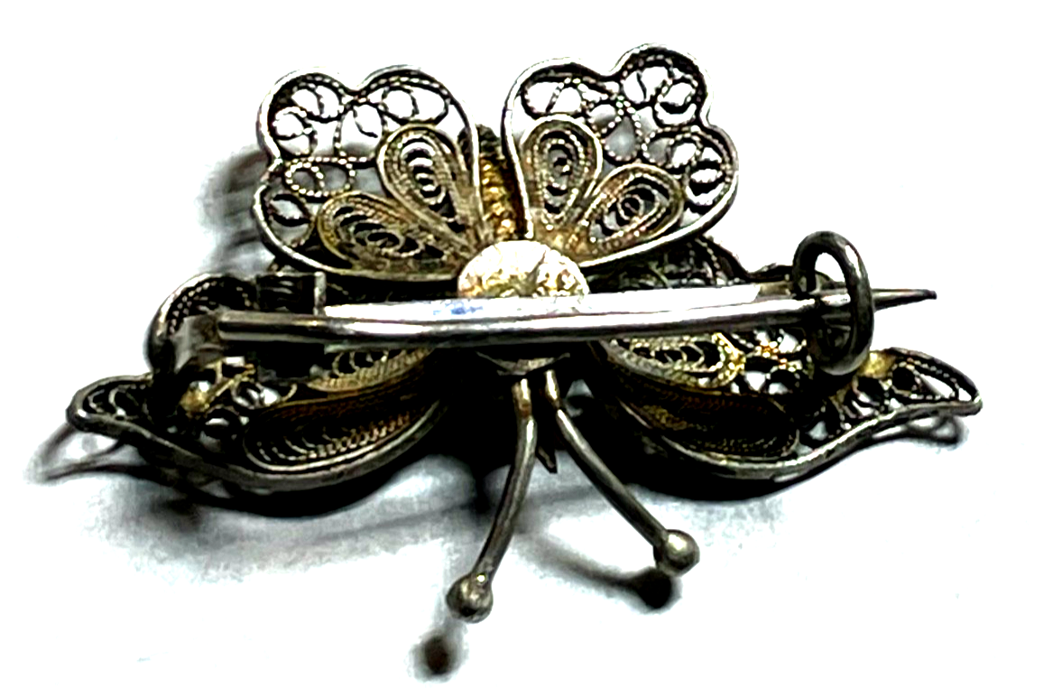 Antik feine 835 Silber Filigransilber Dekor Brosche Schmetterling Handarbeit3
