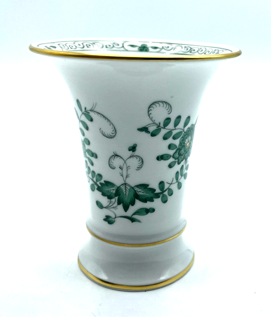 Antik Meissen Porzellan Trichtervase Vase indisch grün H 10 cm  1A Zustand2