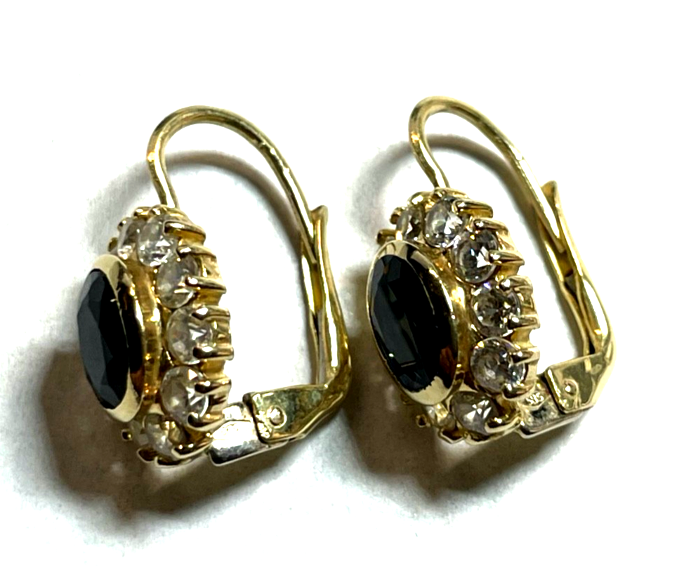 14 K 585 Gold prächtige Ohrhänger Saphir synth. + Weißtopas4
