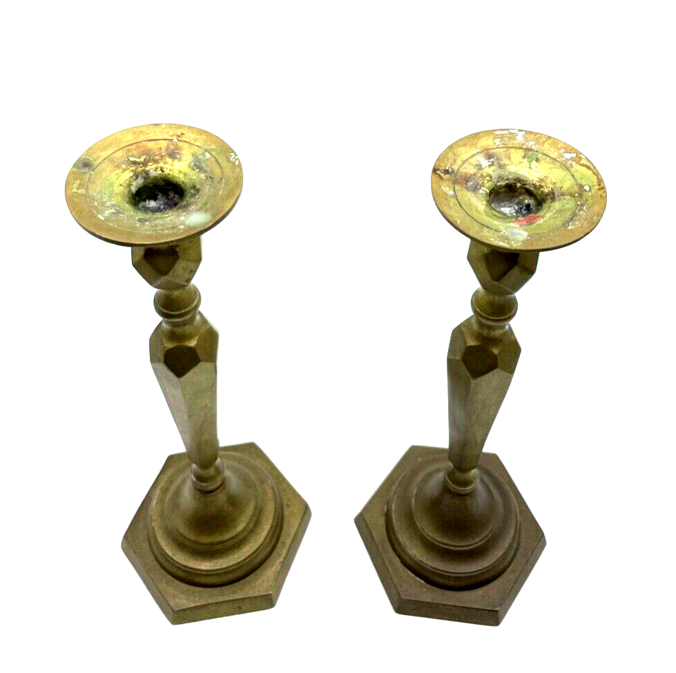Paar massiv formschön Messing Kerzenleuchter 2 Kerzenständer H ca. 24 cm um 19001