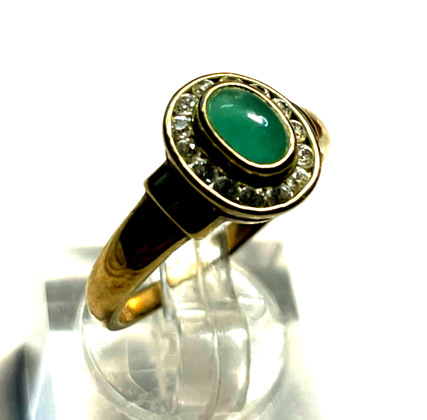333 Gold 8 K Ring Smaragd Cabochon+ Weißtopas Ø 17,5 mm RG 55 Juwelier Qualität0