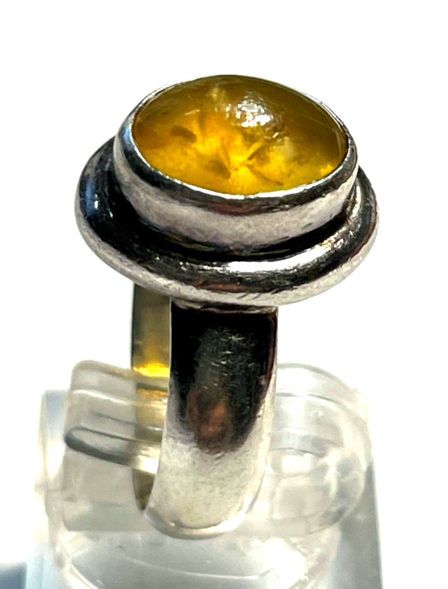 925 Silber Ring Bernstein Cabochon oval RG 54 Ø 17 mm solide Qualität gepflegt0