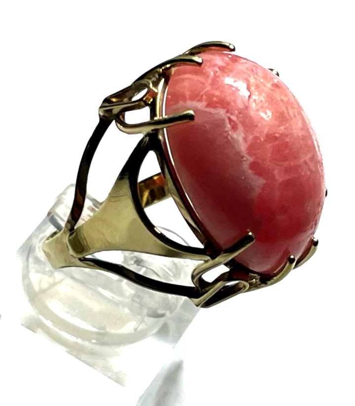 Vintage 333 Gold 8 K Ring gr. Rhodochrosit Cabochon Ø 17 mm RG 54 Juwelier1