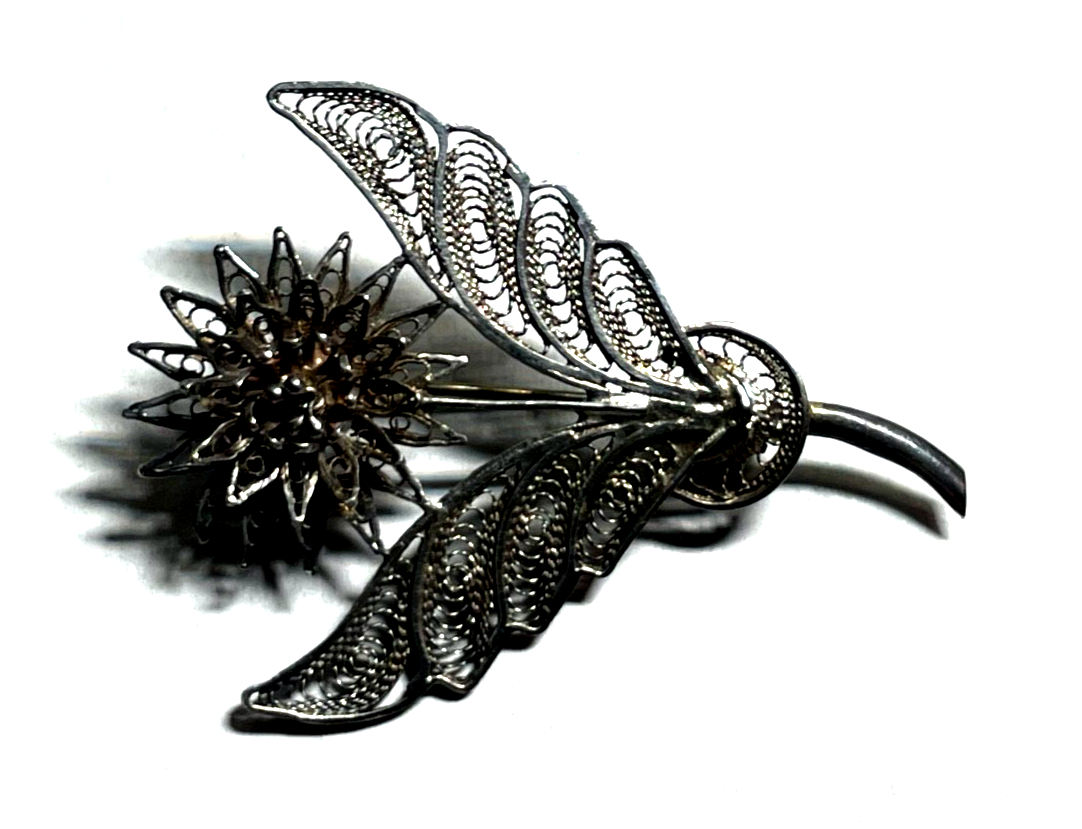 Antik sehr elegante Filigransilber Dekor Brosche Echtsilber Distel Trachtenmode4