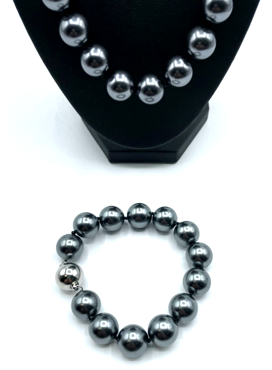 Top gepflegte MK Perlen Kette + Armband Ø13 mm Muschelkernperlen  L 53 cm Magnet1