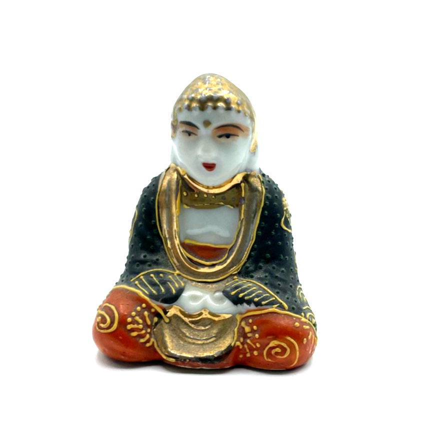 Antik Satsuma Porzellan Buddha Hankoka Moriage Handbemalt Japan um 1900 / 19209