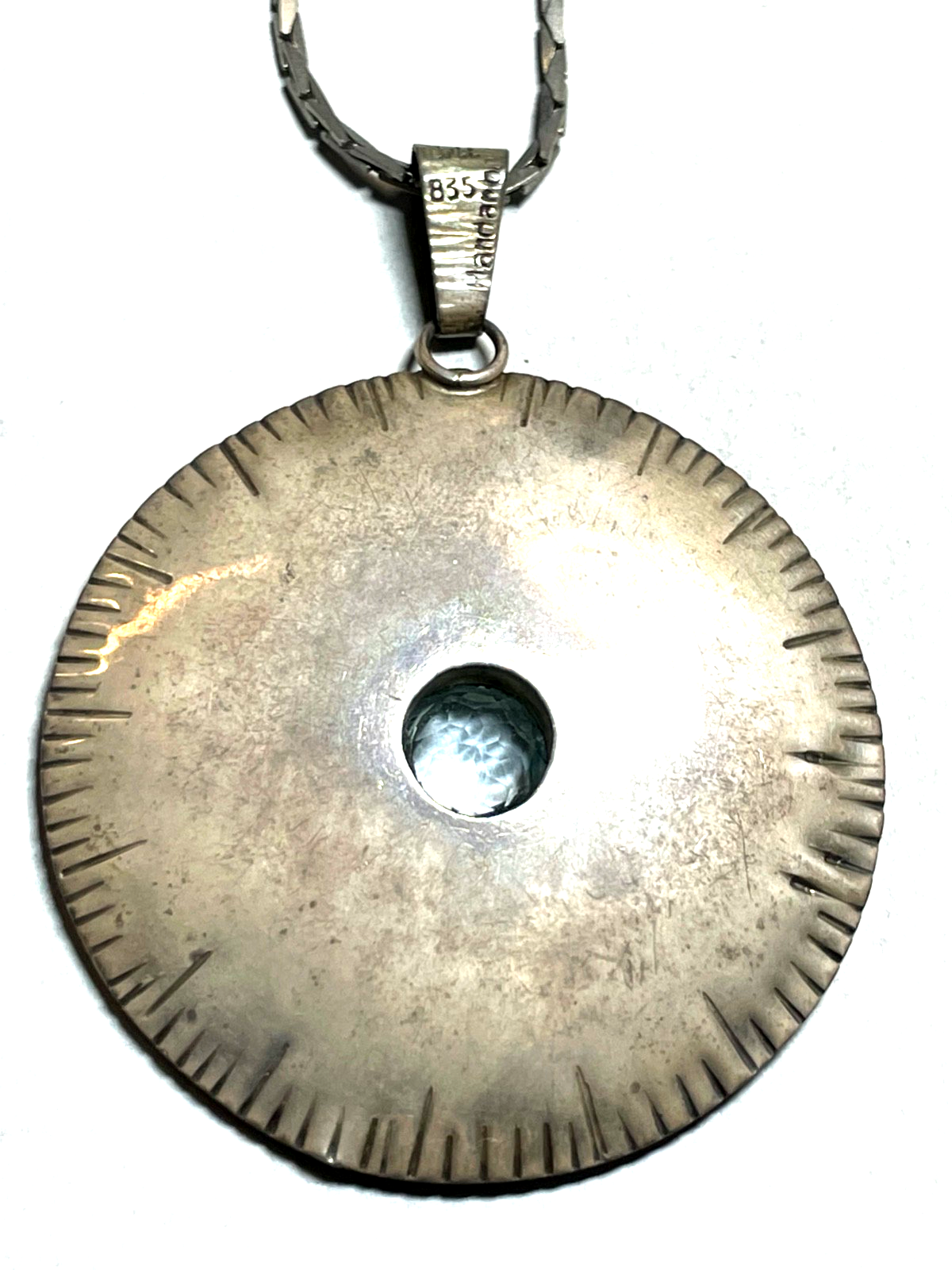 Vintage PERLI Handarbeit gr. 835 Anhänger mit Blautopas + Silberkette gepflegt7
