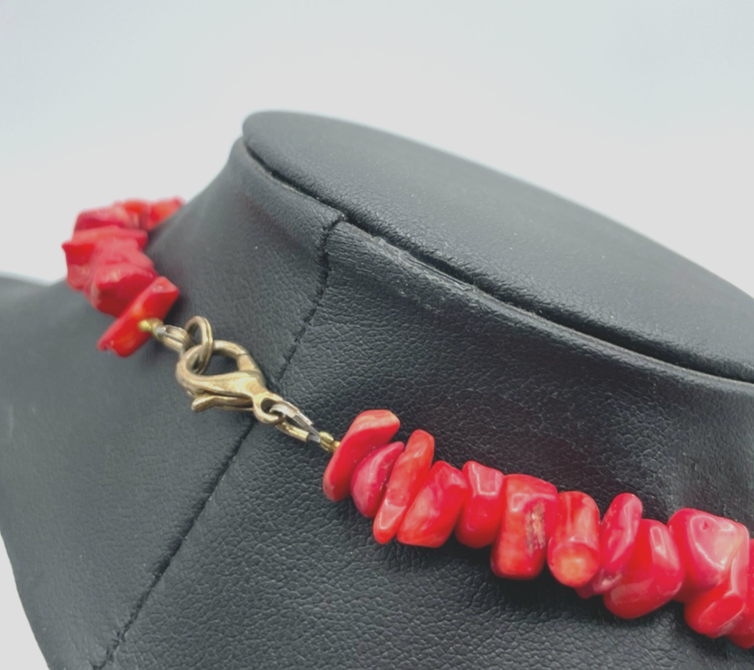 Vintage Korallenkette Stäbchen Koralle Collier L 51 cm knallrot B ca. 10 mm1