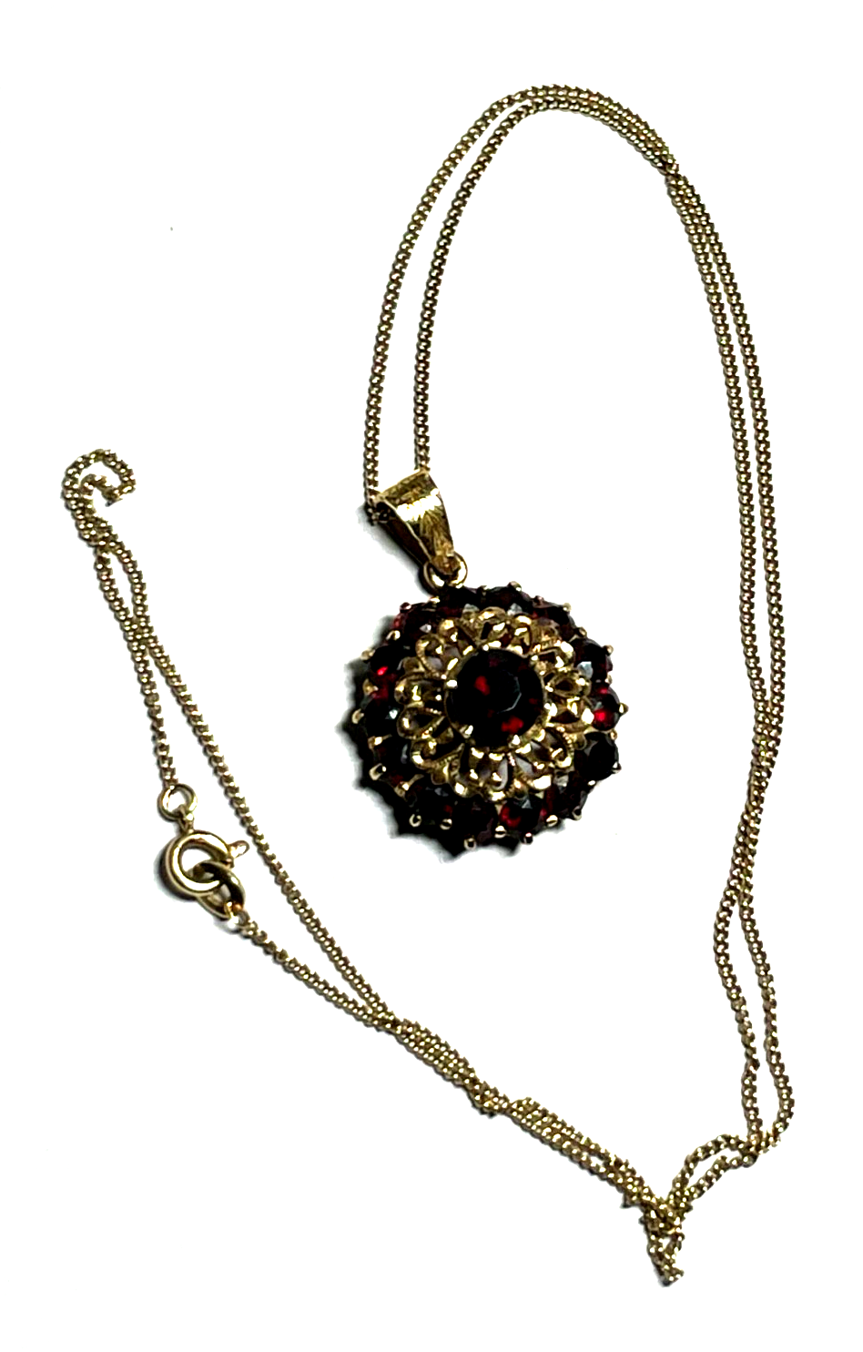 585 Gold antiker Granat Anhänger an 45 cm Panzerkette 14 K Gelbgold satte Farbe7