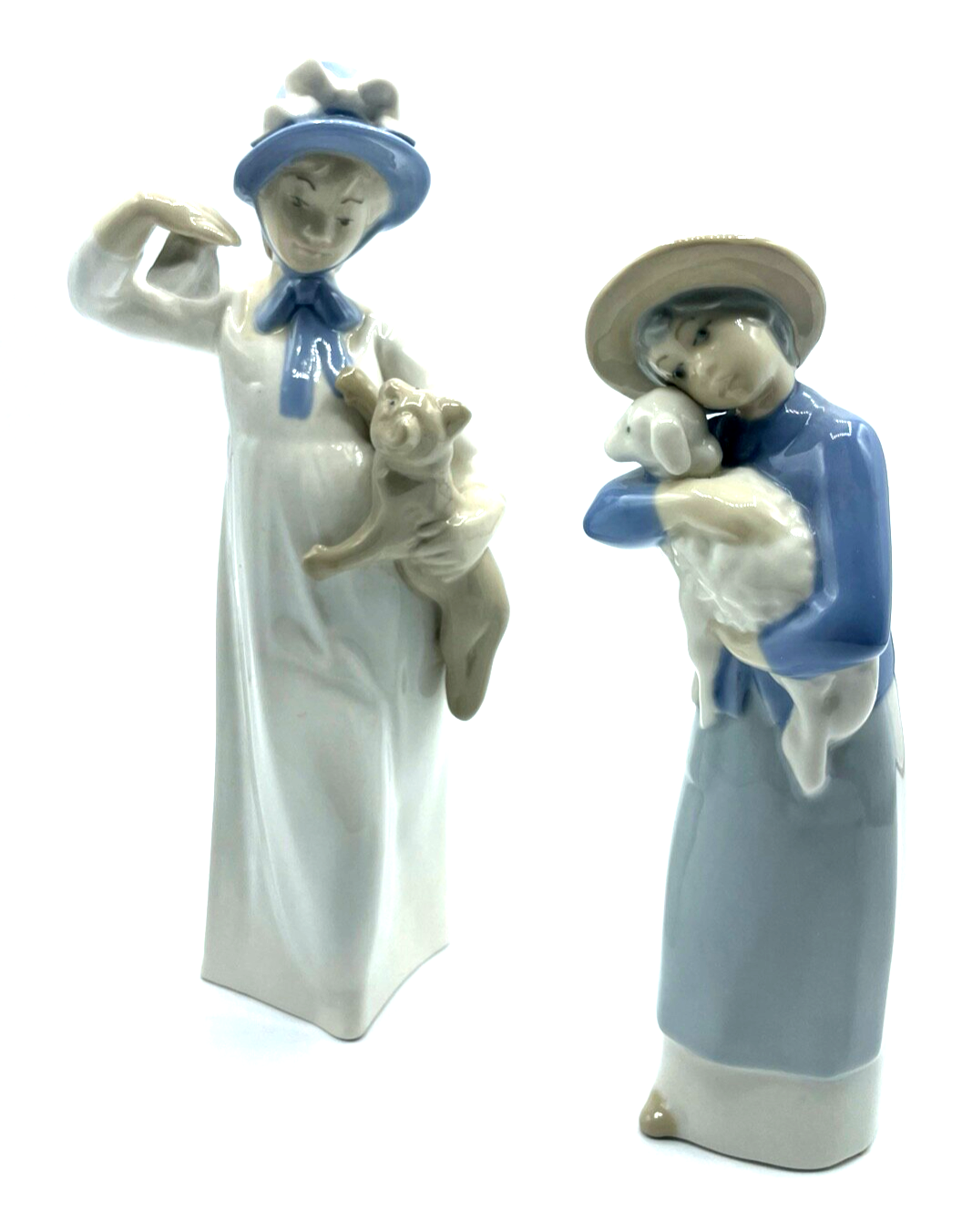 REX Valencia Spain 2 x Porzellan Figur Mädchen mit Katze und Mädchen mit Lamm2