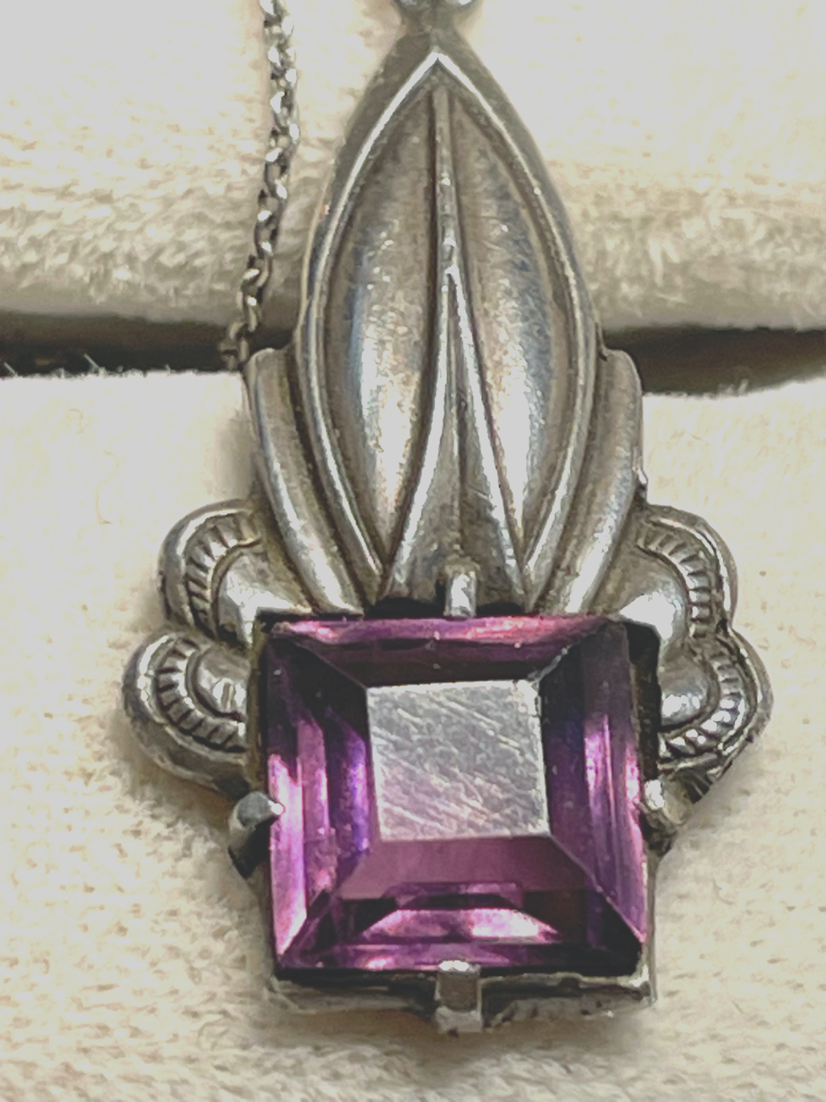 Original 800 Silber Art Déco Amethyst Anhänger an feiner Silberkette 46 cm lang4