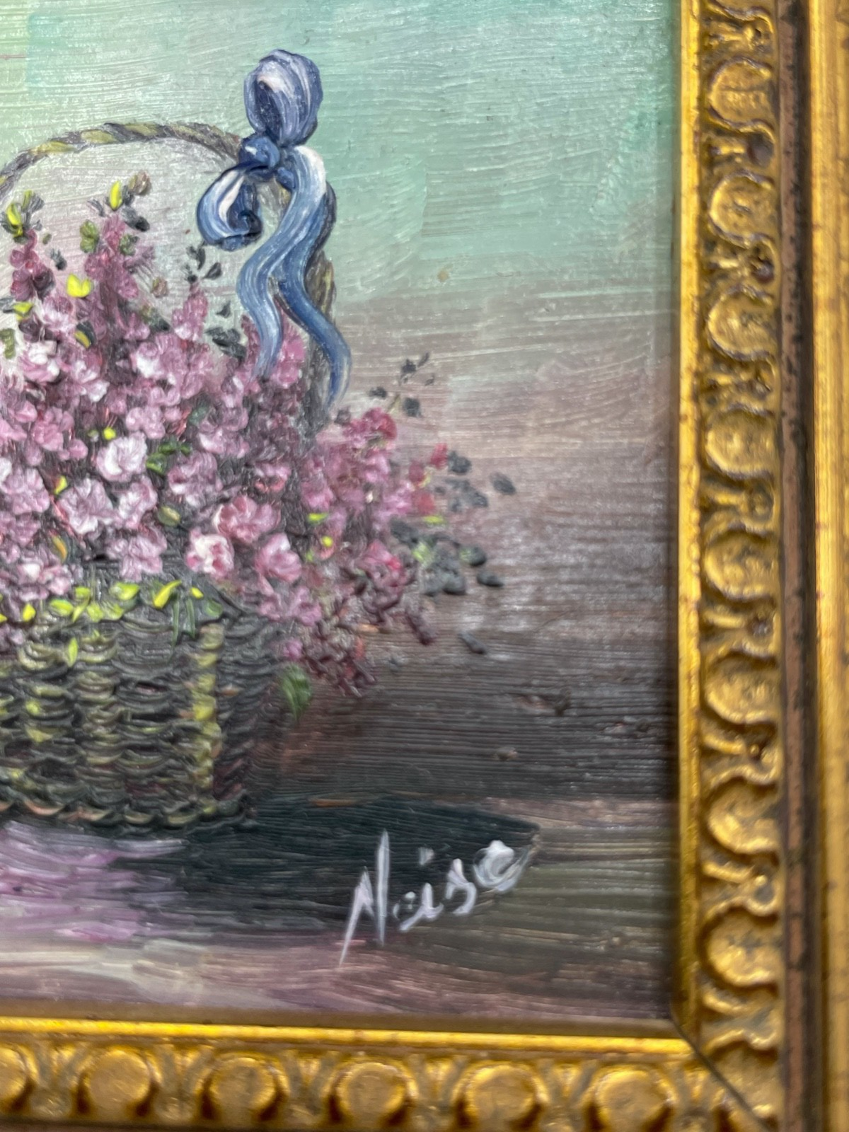3 reizvolle kleine Ölgemälde Blumen Motive im Goldrahmen Kunstmalerin Neise6