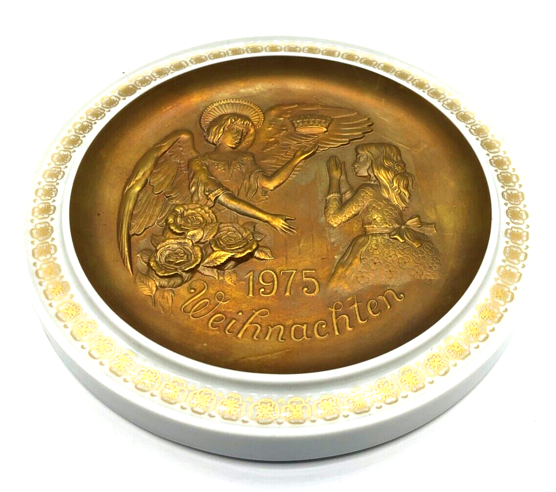 Vintage Hutschenreuther Porzellan Weihnachtsteller Wandteller 1975 Weiß Gold Ø221