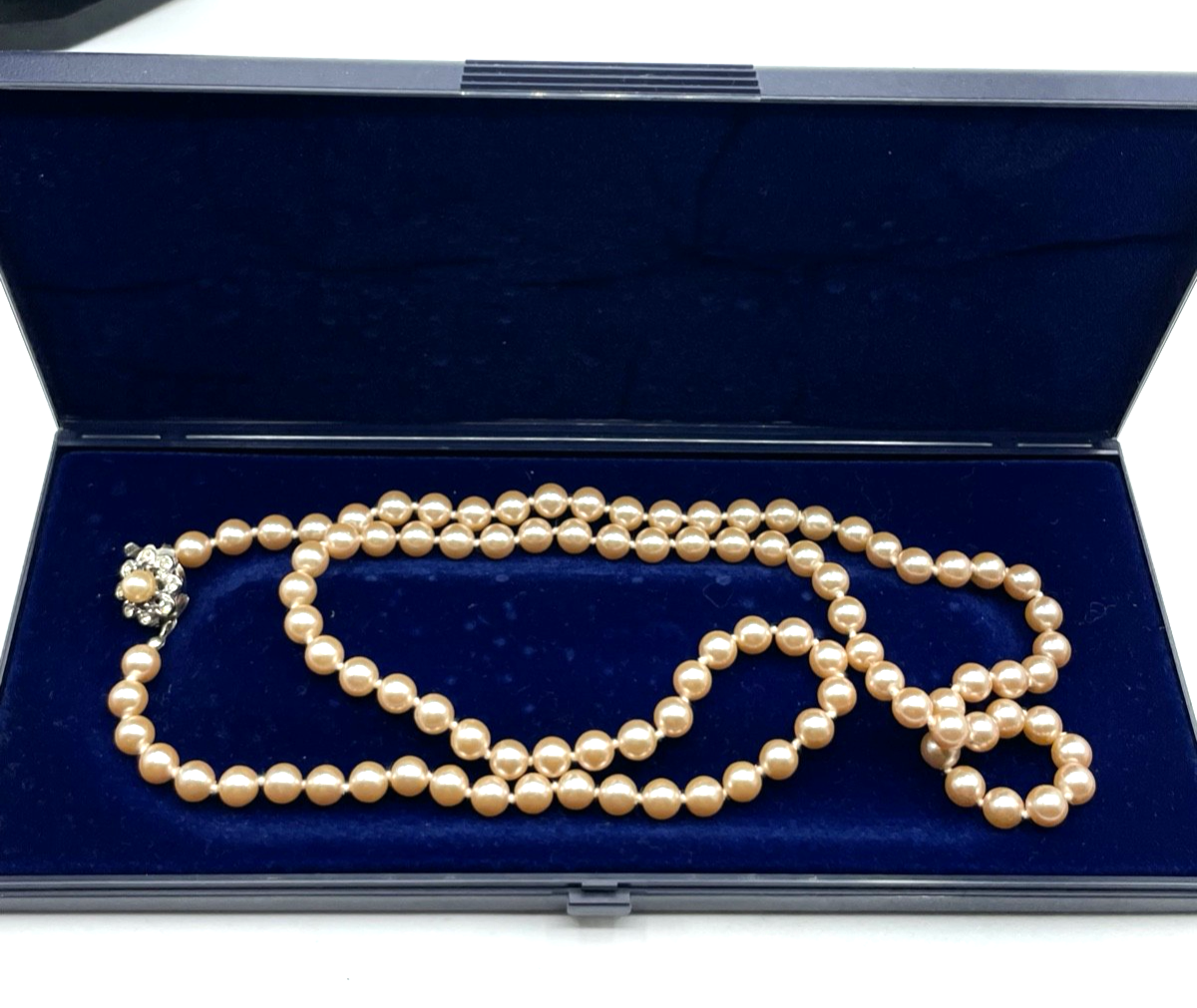 Vintage Tina Harper 68 cm Perlenkette apricot Ø 7,5 mm mit Box Modeschmuck gepfl4