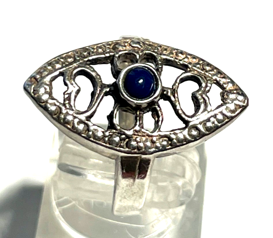 Aparter vintage Sterling Silber Ring Durchbruch + Lapislazuli Cabochon RG 541