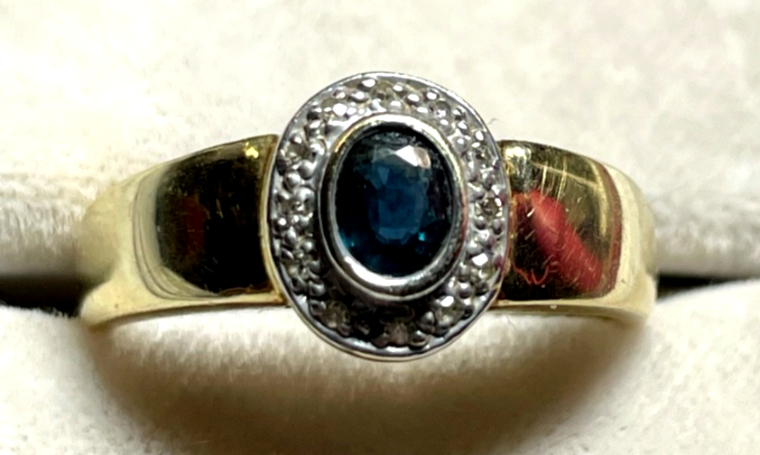 585 Gold 14 K Ring Saphir Diamant Halo Ø 18,5 mm RG 58 Juwelier Qualität gepfl.1