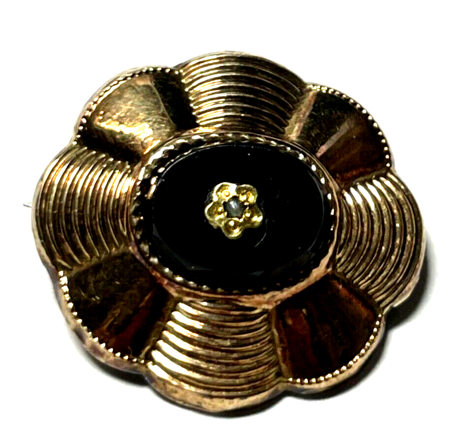 Biedermeier Brosche Anstecknadel Schaumgold Orientperle Walzgold unbeschädigt0