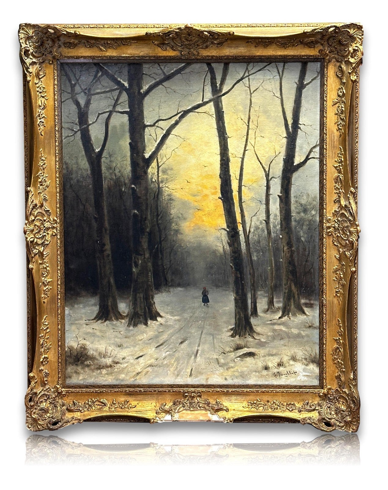 Johann Jungblut 1860–1912 – Winterallee im Abendlicht - Öl auf Leinw - signiert0