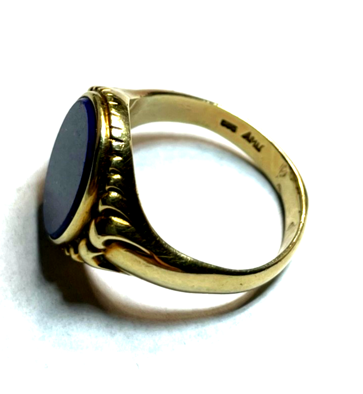Antik 585 Gold 14 K Herrenring Ring Siegelring Lapislazuli Platte Ø 21 mm RG 665