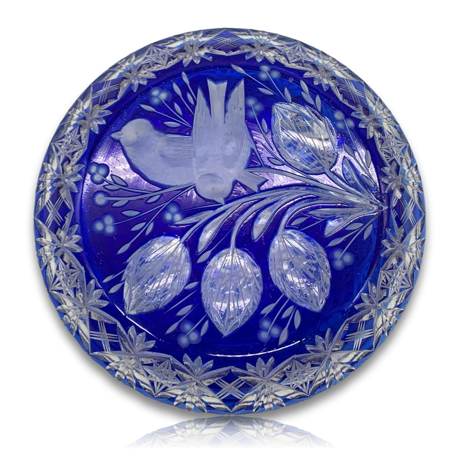 Bonboniere Deckeldose - Kristall Glas - Überfang Blau geschliffen 2