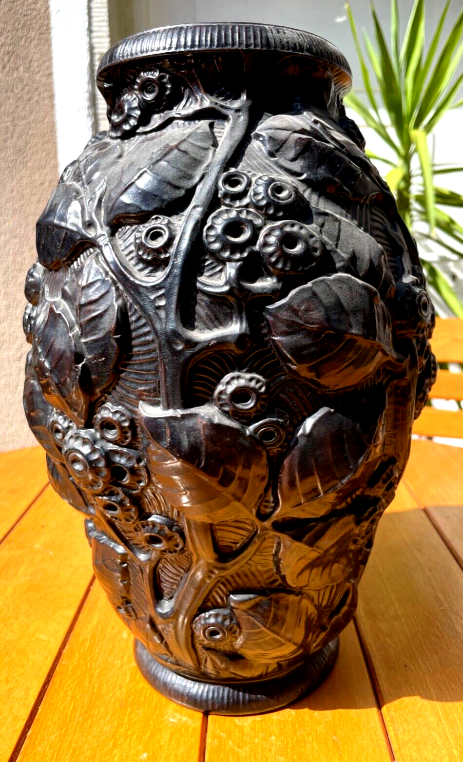 Antik gr.  Jugendstil Vase Tonscherben Terrakotta braun glasiert wie Maresch3