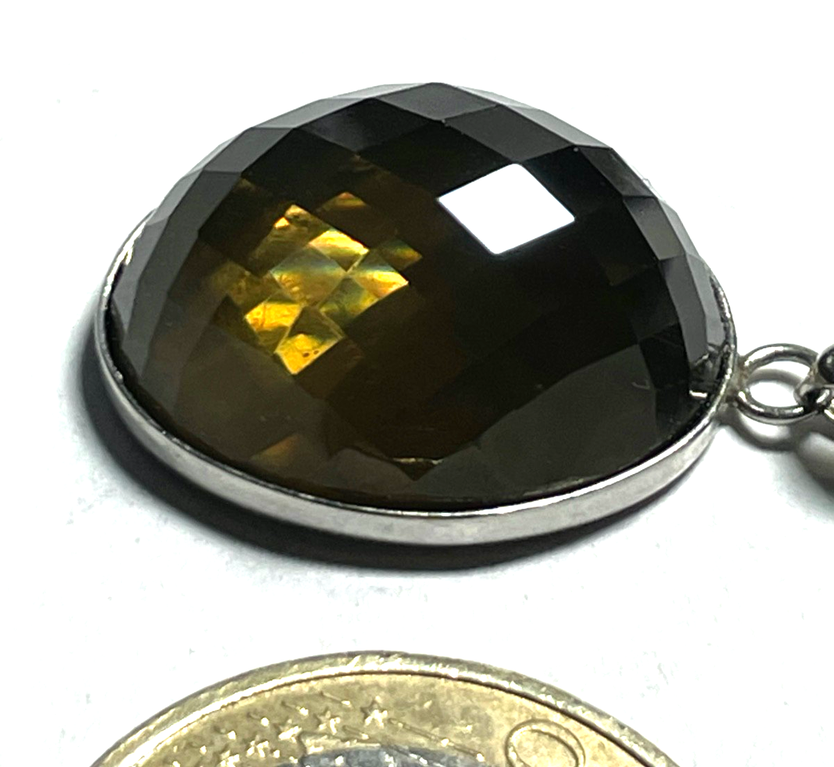 925 Sterling Schlangenkette mit facettiertem Rauchquarz Anhänger top gepfl.8