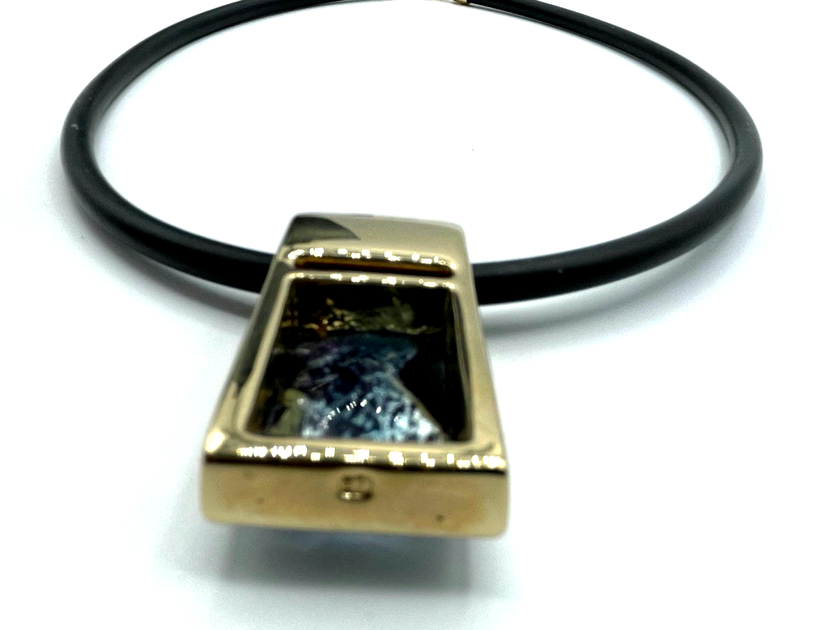 PL Pierre Lang Collier Statement Kautschuk Kette mit gr. Anhänger Kristall gepfl5