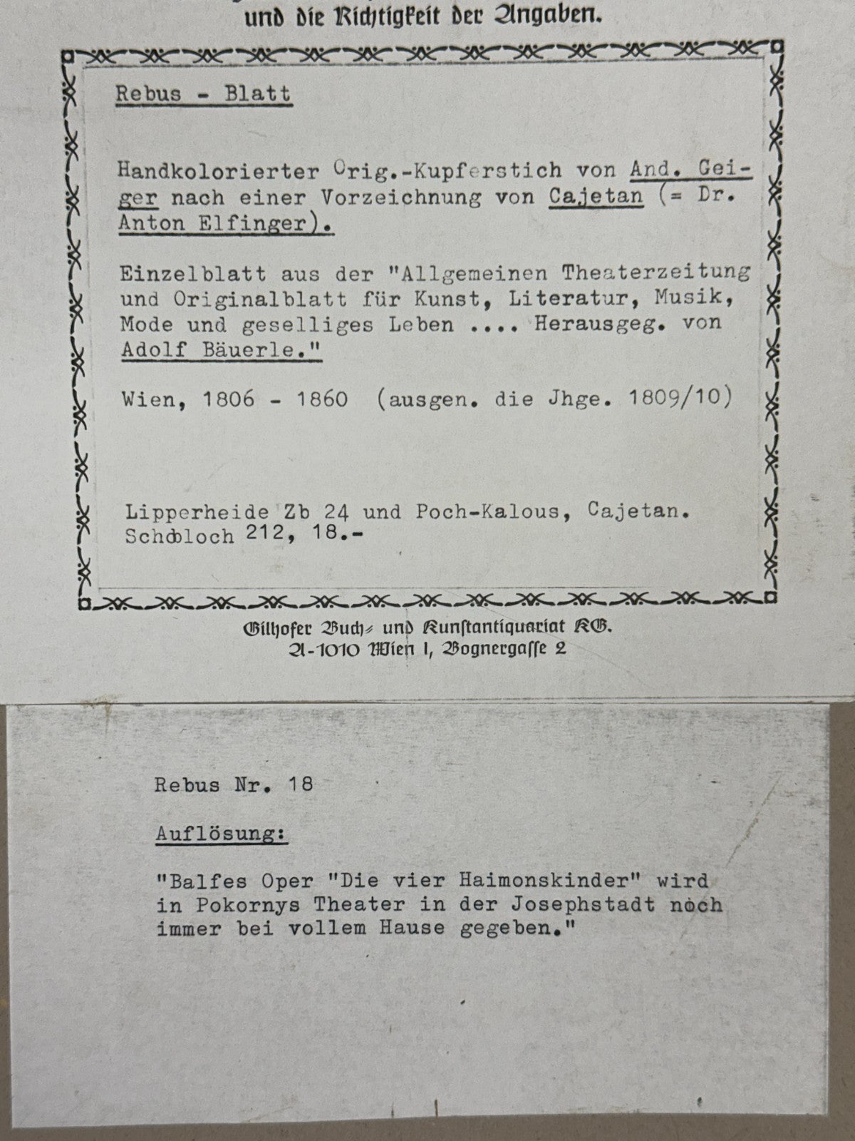 Rebus Nr. 18 – kolorierter Kupferstich 1809/10 - Andréas Geiger & Anton Elfinger17