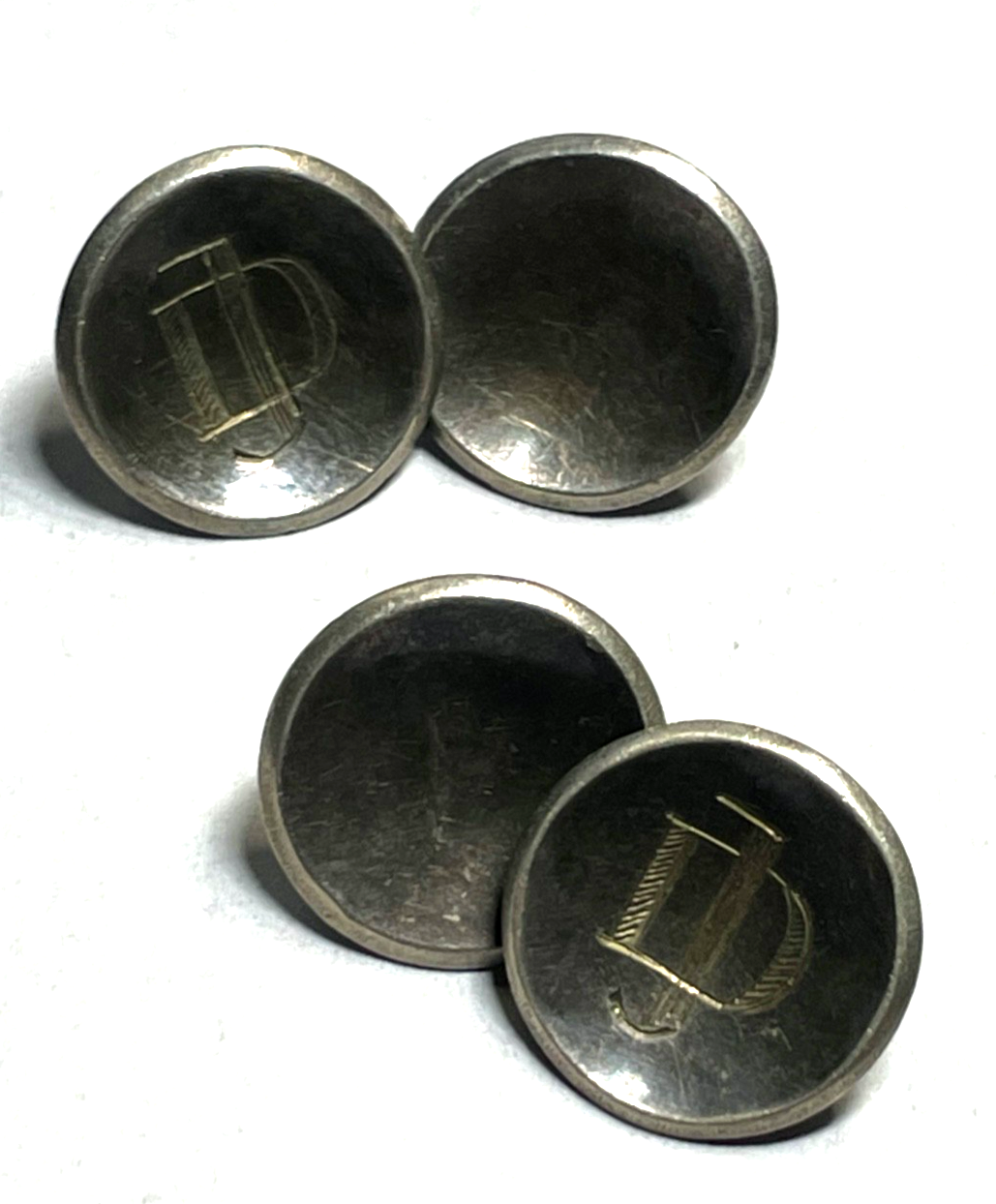Antik Manschettenknöpfe unisex versilbert Initialen Gravur JD o DJ Buttons gepfl1