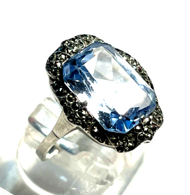 Antik 830 Silber Ring aquamarin farbig wasserblau Spinell 30erJ RG 50 Ø 15,9 mm0