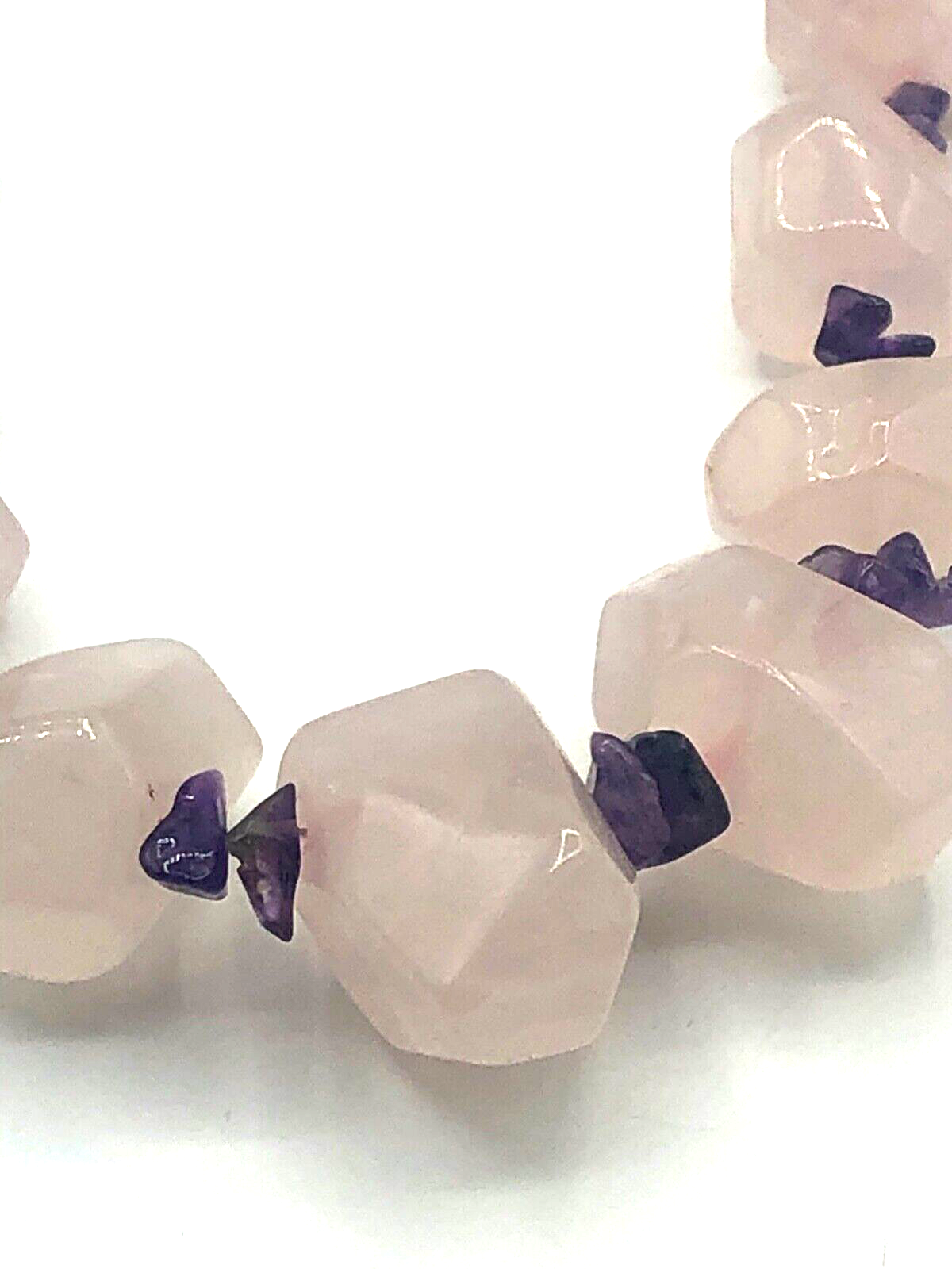 Vintage stattlich Rosenquarz Amethyst Edelstein Nuggets Kette Collier Handarbeit1