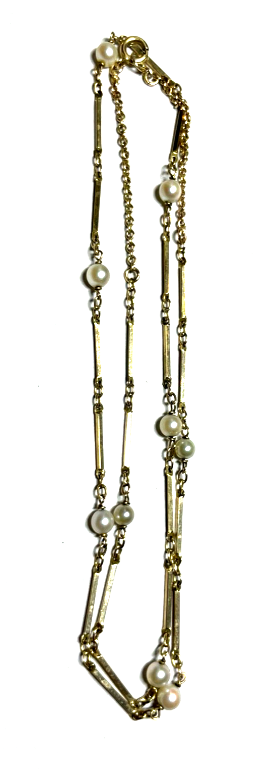 Elegant 333 Gold 8 K Halskette Stäbchen echte Perlen Juwelier L 54 cm B 5 mm5