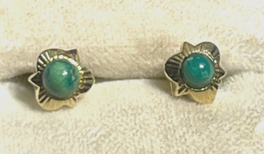 Paar 585 Gelbgold Ohrringe  Ohrstecker Türkis Klassiker Ø 7 mm top gepflegt0