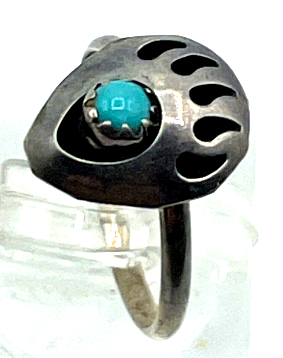 925 Sterling Silber Ring Indianerschmuck Türkis Bärentatze Handarbeit Ø 15,5 mm2