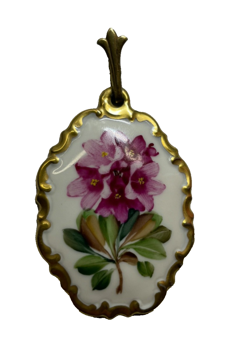 Antik Rosenthal Porzellan Anhänger Blumen Motiv Handmalerei 30er Jahre H 68 mm6