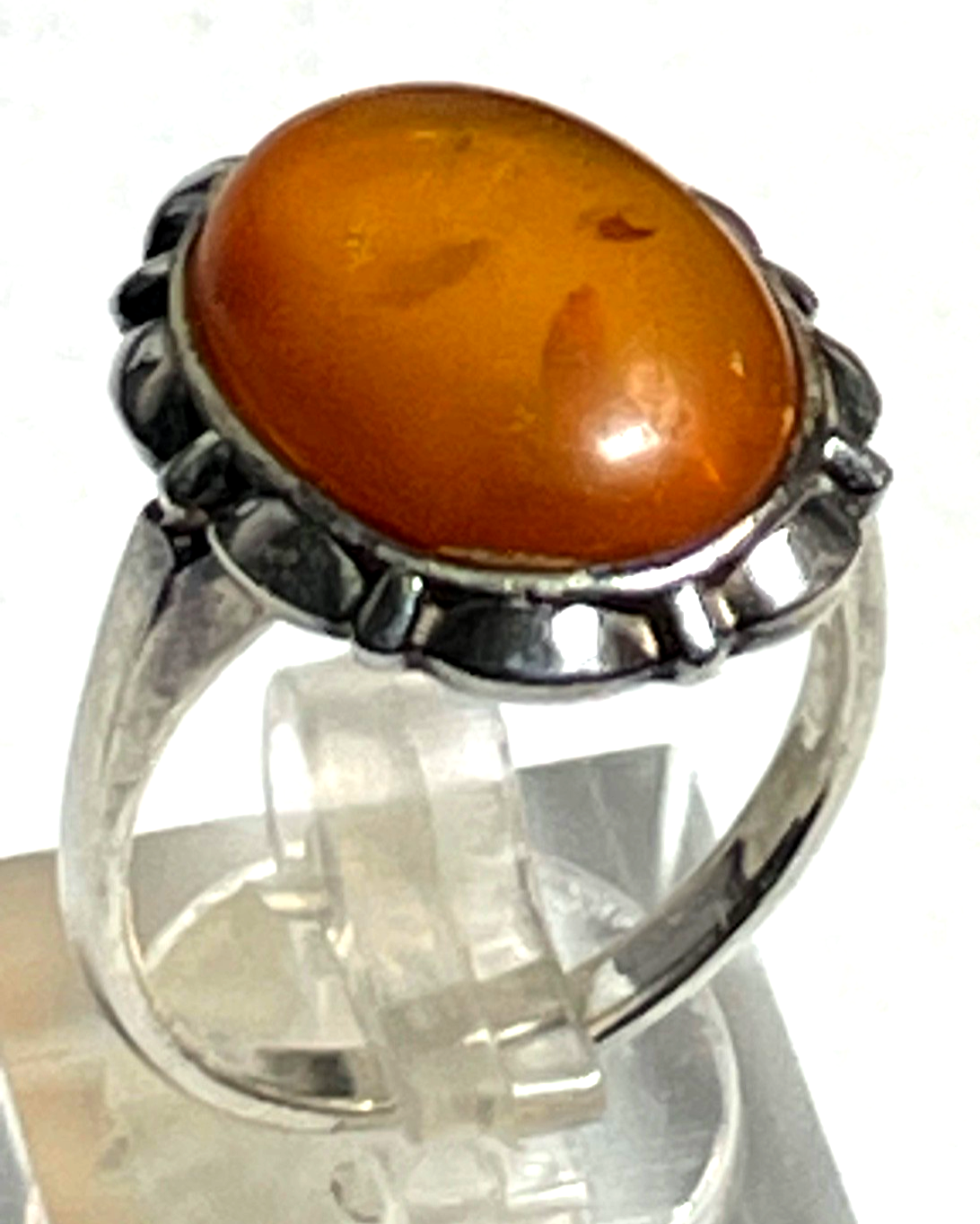 Antik 835 Silber Ring Bernstein Cabochon RG 59 Ø 18,8 solide Qualität4