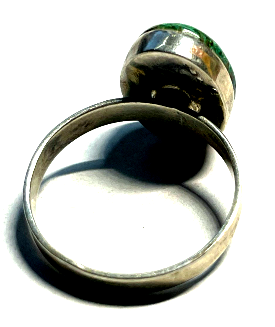 Solider 925 Silber Ring Chrysokoll Cabochon Besatz Handarbeit Ø 17 mm RG 54 Nr.15