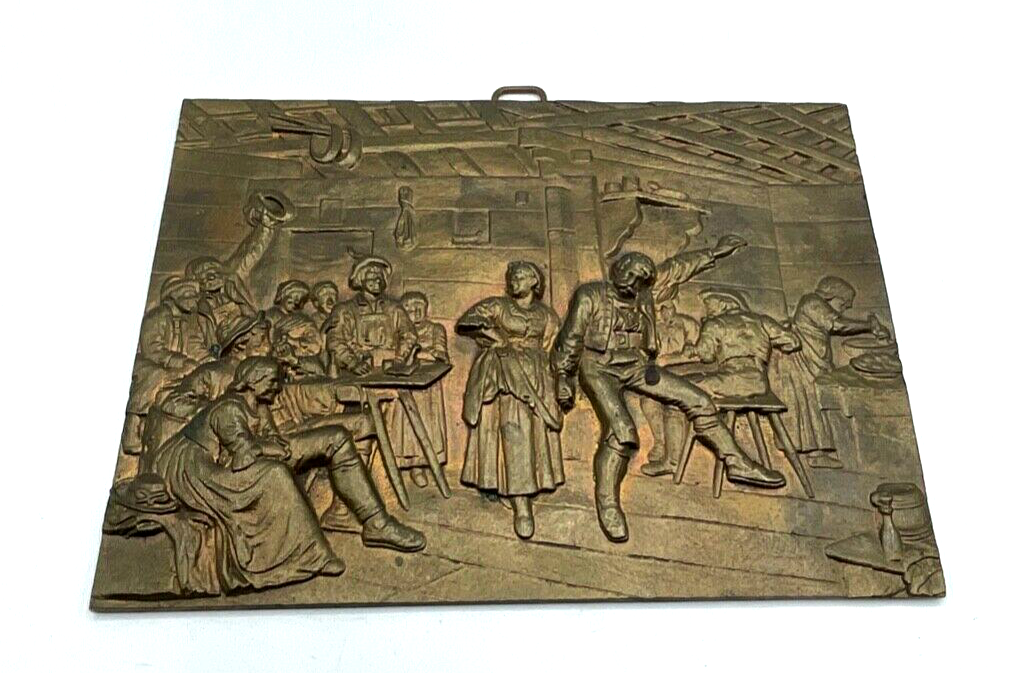 Dachbodenfund alte Metallguss Guss Platte Wirtshaus Szenerie Halbrelief 18,5x 144