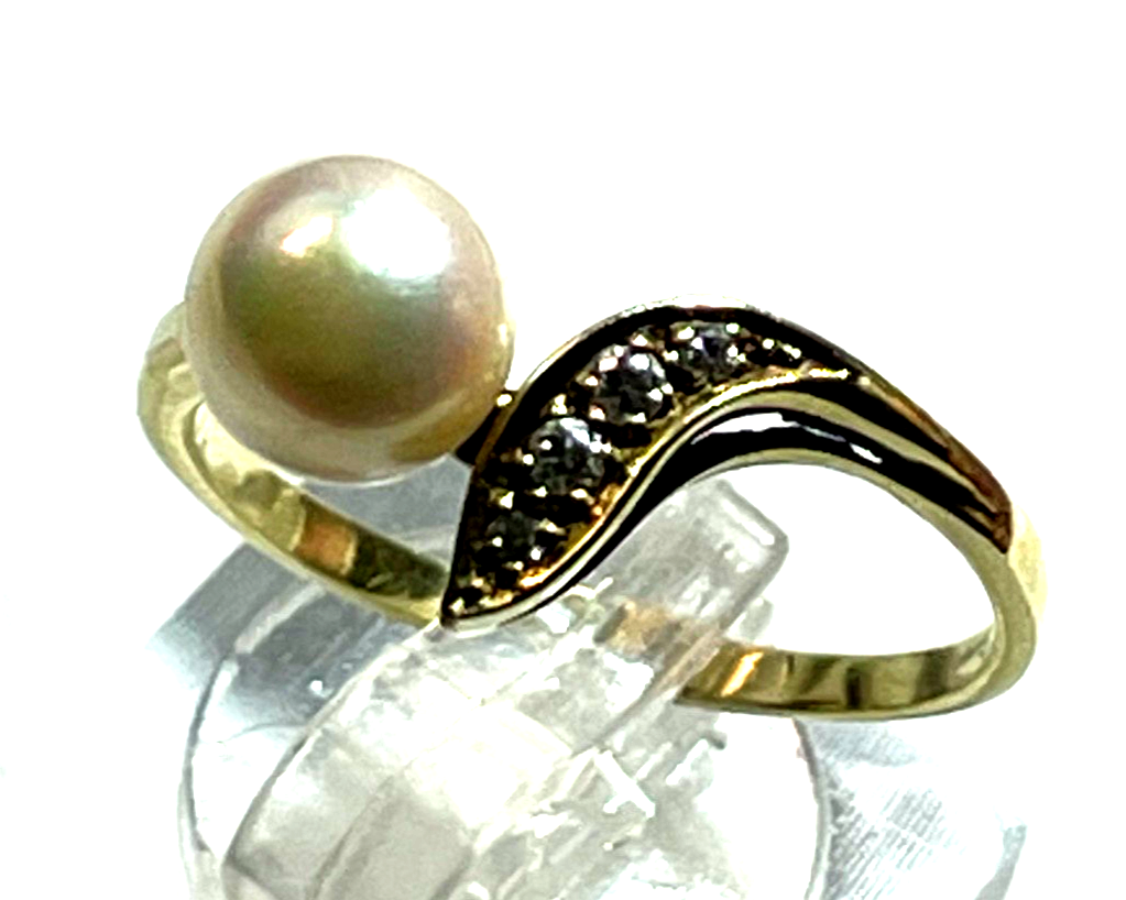 585 Gold 14 K Gelbgold Ring Südsee Perle Brillanten 0,06 ct Ø 18,5 mm RG 58 gepf13