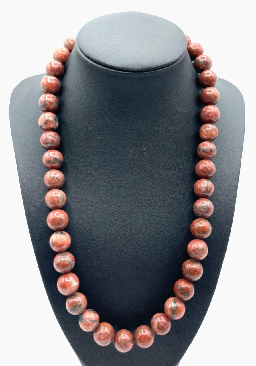 Roter Jaspis Halskette Kugelkette Ø 12 mm mit Magnetschliesse sehr gepflegt0