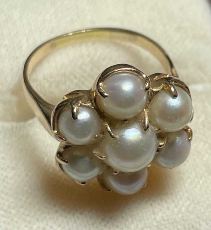 Antik 585 Gold 14 K Ring 7 Natur Perlen Ø 17,2 mm RG 54 solide Juwelier Qualität1