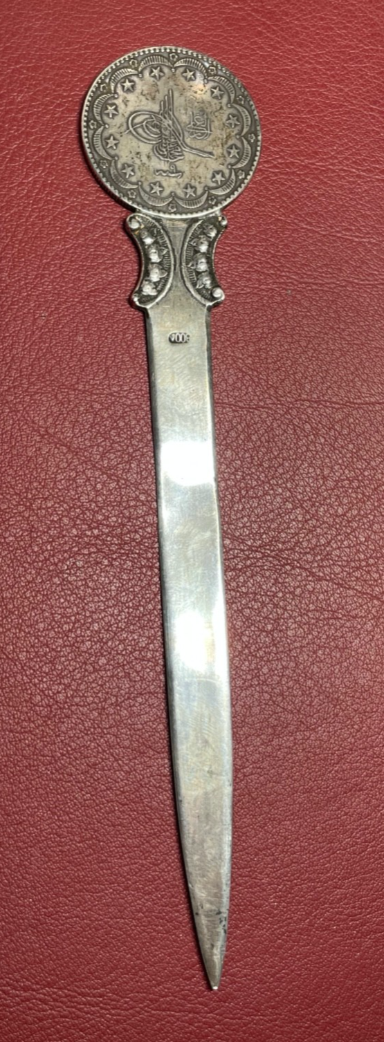 Antik 800 Silber Brieföffner osmanisch Tughra Mehmed V Kurus L18,2 cm 40,3 Gramm10