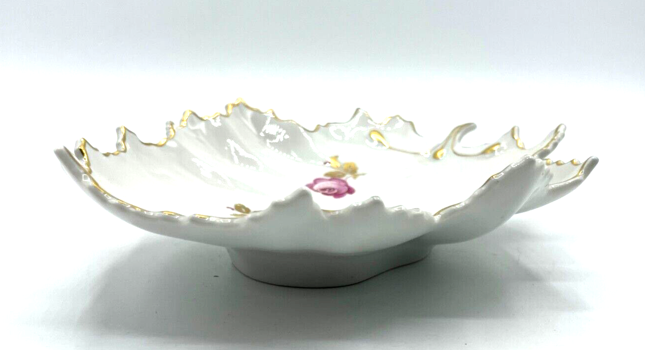 Dekorative Hoechst Porzellan Schale Blumen Motiv Golddekor Blattschale Rosen8