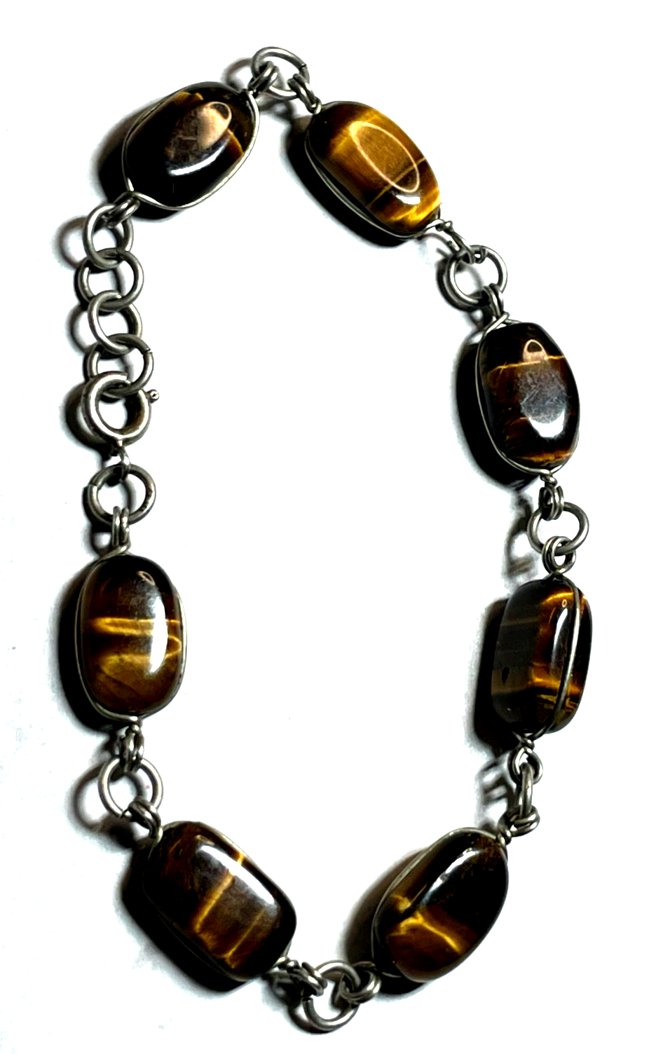 Vintage 835 Silber Armband mit Tigerauge  Handarbeit gepflegt L 19,5 - 20 B 1 cm5